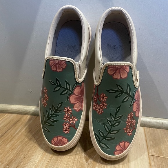 Vans Slip On tropical floral Hand Painted custom vans women’s 8.5 - Picture 2 of 8